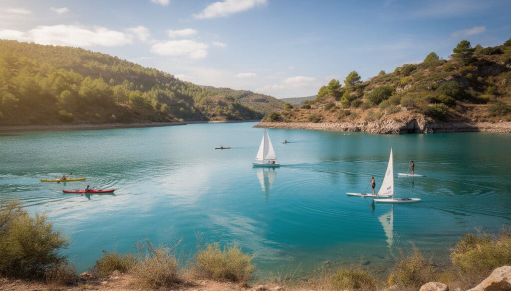 el embalse de la fuensanta ofrece un espacio ideal para la práctica de deportes náuticos en la provincia, combinando naturaleza y diversión acuática.