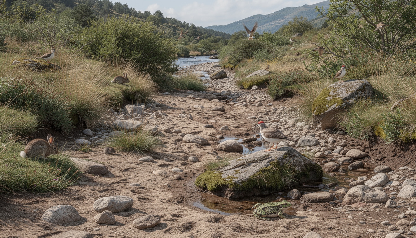 el cauce seco del río híjar genera microclimas únicos que favorecen la biodiversidad y ofrecen hábitats especiales para la fauna local, promoviendo un ecosistema diverso y equilibrado.