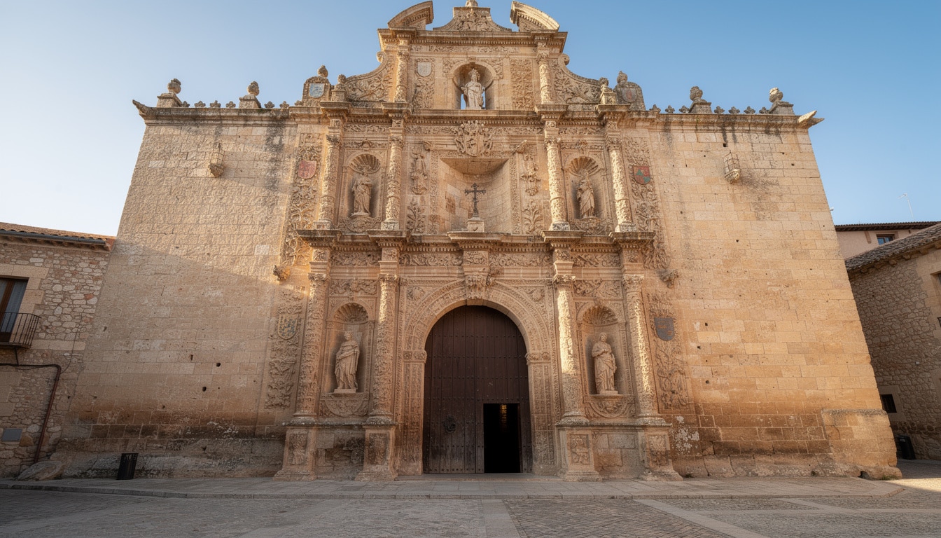 descubre la impresionante fachada plateresca de alcaraz, un magnífico ejemplo del esplendor arquitectónico del siglo xvi en albacete, que refleja la riqueza histórica y cultural de la región.
