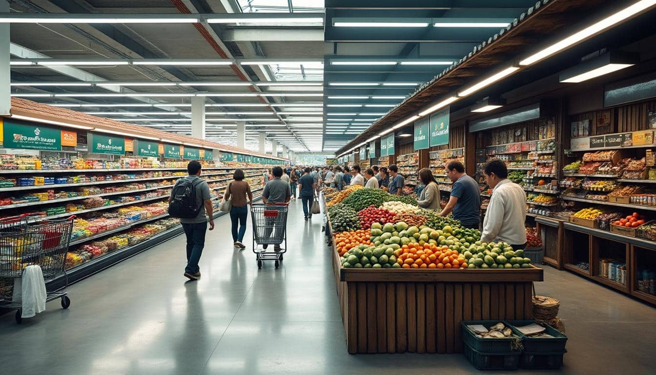 la apertura de grandes superficies comerciales pone en peligro la supervivencia del mercado de abastos, afectando la economía local y las tradiciones del comercio minorista.